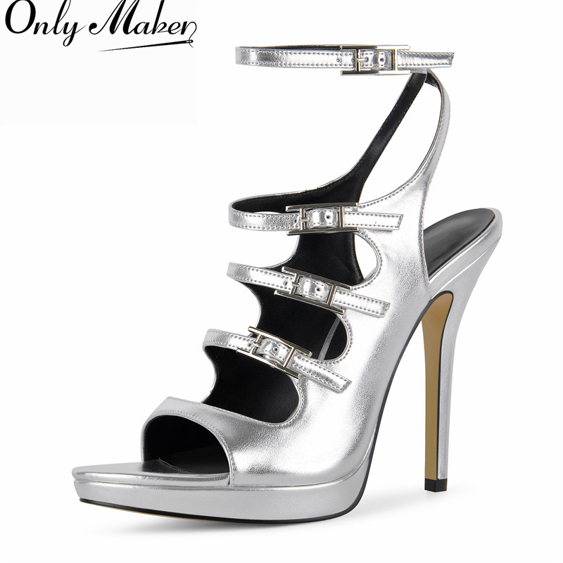 Crossfit Event - Onlymaker Sandales à Talons Aiguilles Argentées